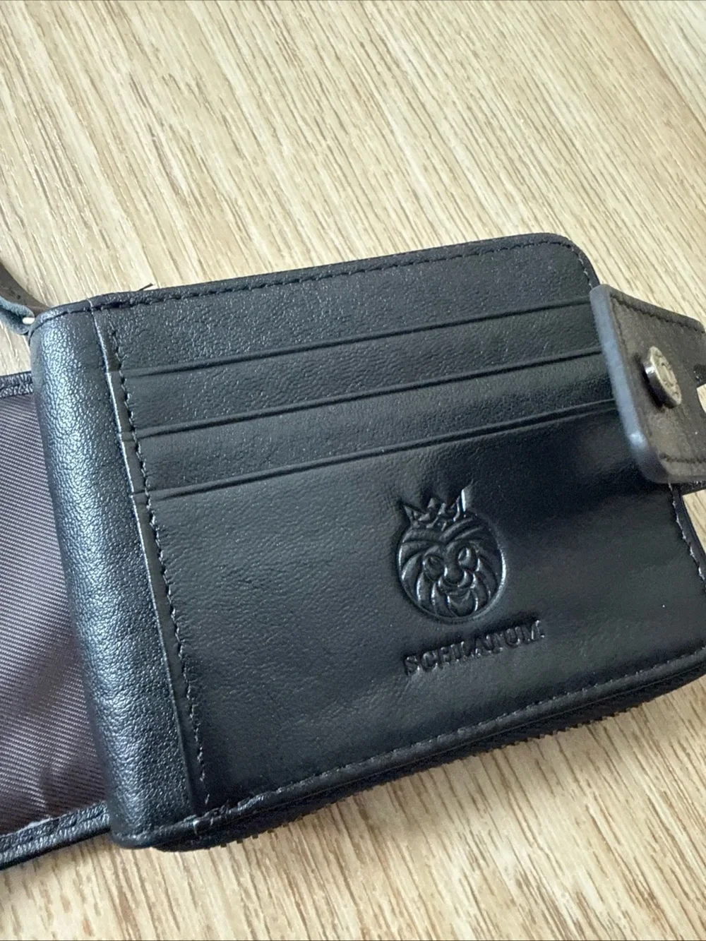 Schlatum Genuine Leather Zipper Wallet RFID Blocking Large Capacity Black